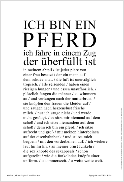 Literaturplakate - Hans Arp - Gedicht „Ich bin ein Pferd“